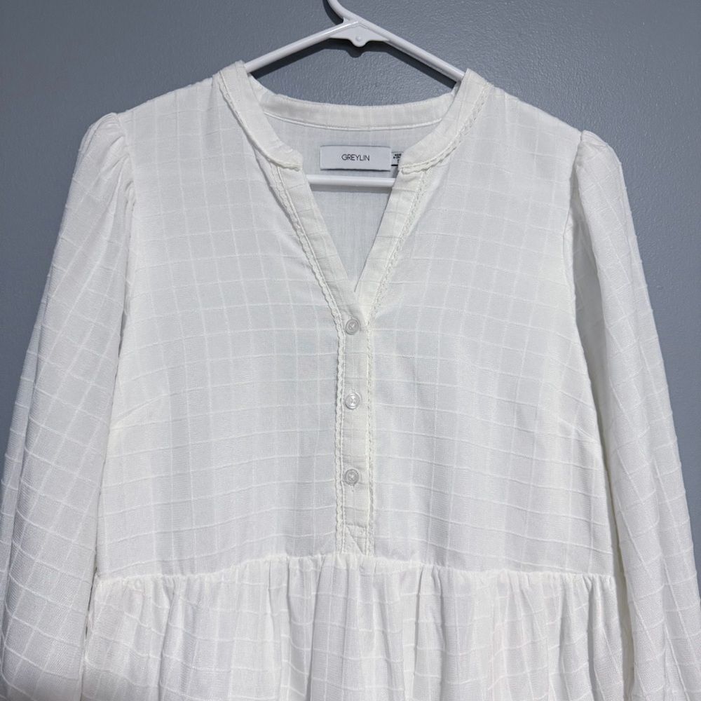 Greylin Pattern Texture Teagan Windowpane Popover Mini Dress Size Small White - Picture 4 of 11